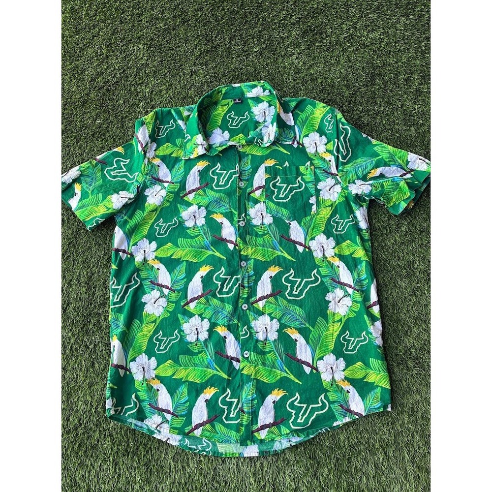 USF Bulls tropical hawaiian men's button up fitted shirt lightweight XL